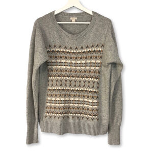 J Crew Fair Isle Knit Crew Neck Sweater Large Gray